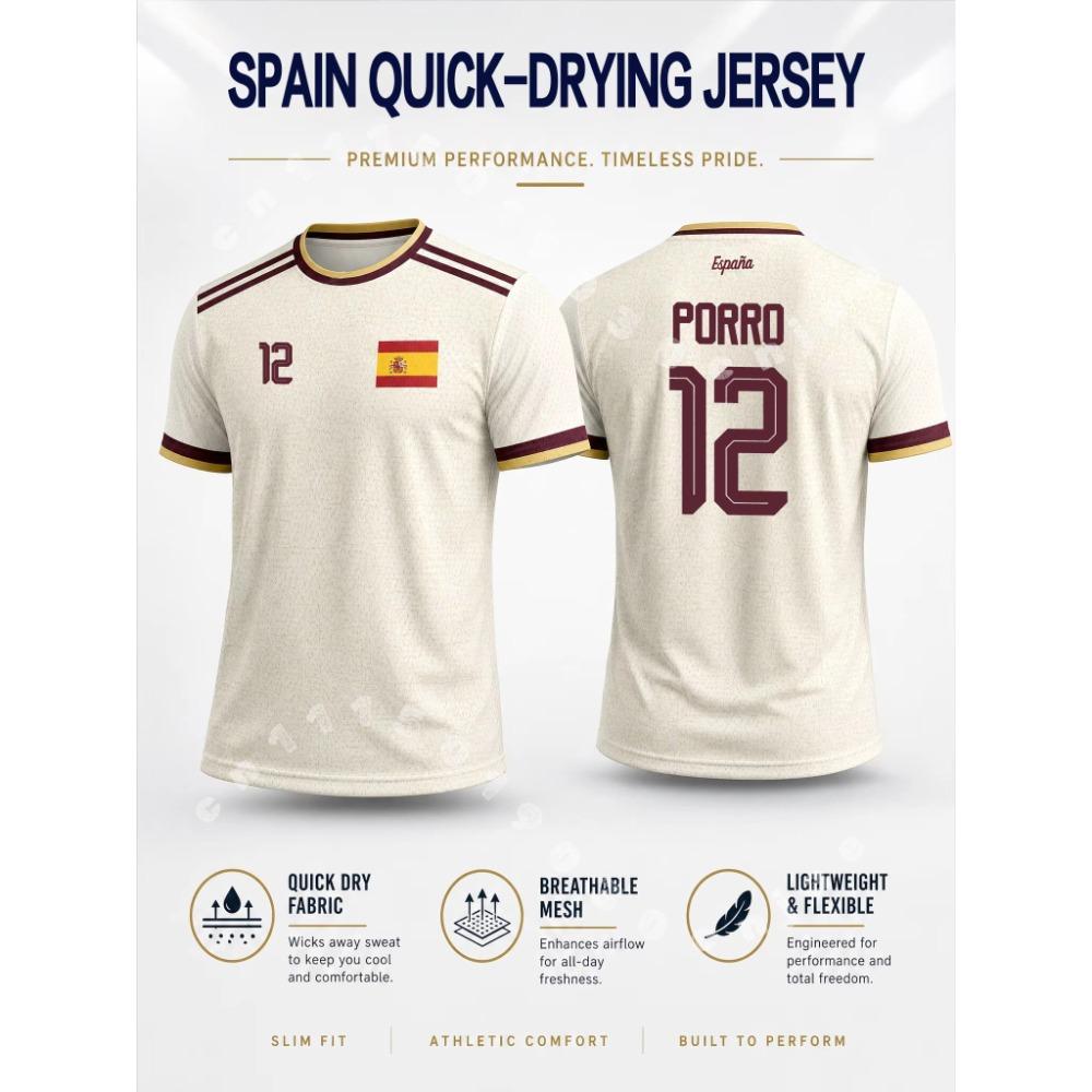 Tricou de Fotbal Stil Spaniol 2026 Vară Bărbați Elasticitate Ridicată Uscare Rapidă Tricou Fotbal Sporturi în Aer Liber Top Fan Tricou Familie Copii