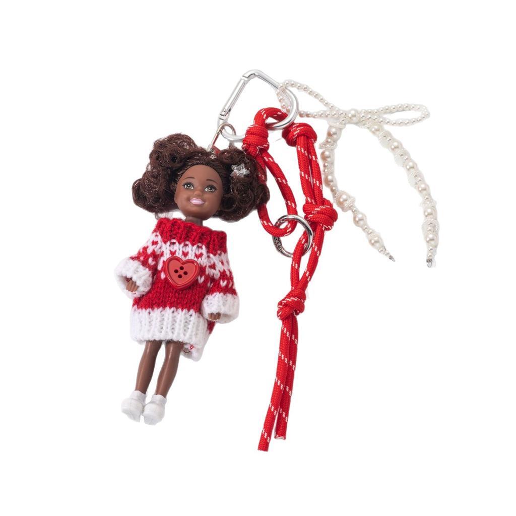 Latest Cute Fashion Black Skin Doll Pendant Creative Red Lanyard Bead String Decoration Girls Bag Pendant Accessories Kids Toys