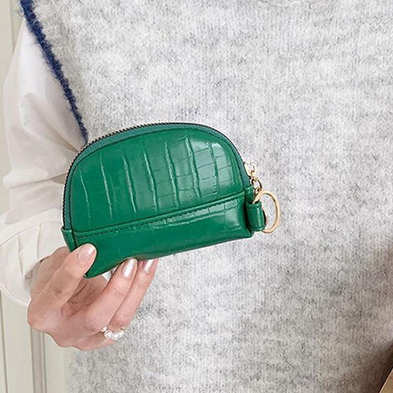 Shell Small Wallet Pu Leather Coin Purse Simple Card Holder Korean Solid Color Zipper Key Case Mini Handbag
