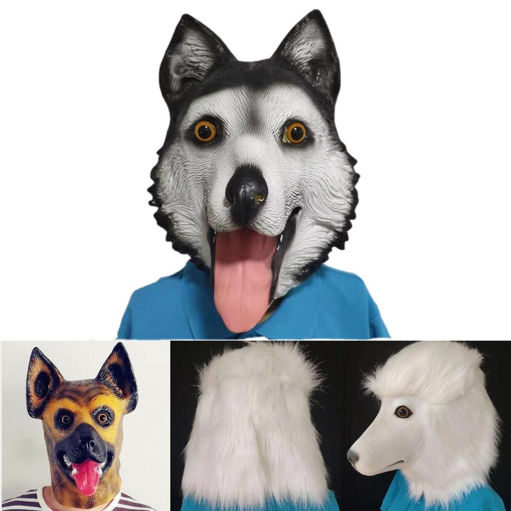 Máscara de Látex Poodle Lobo Cão Husky Fantasia de Animal de Desenho Animado Para Natal e Halloween
