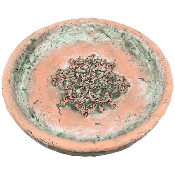 Round Rustic Concrete Bowl with Ornament Garden Decoration