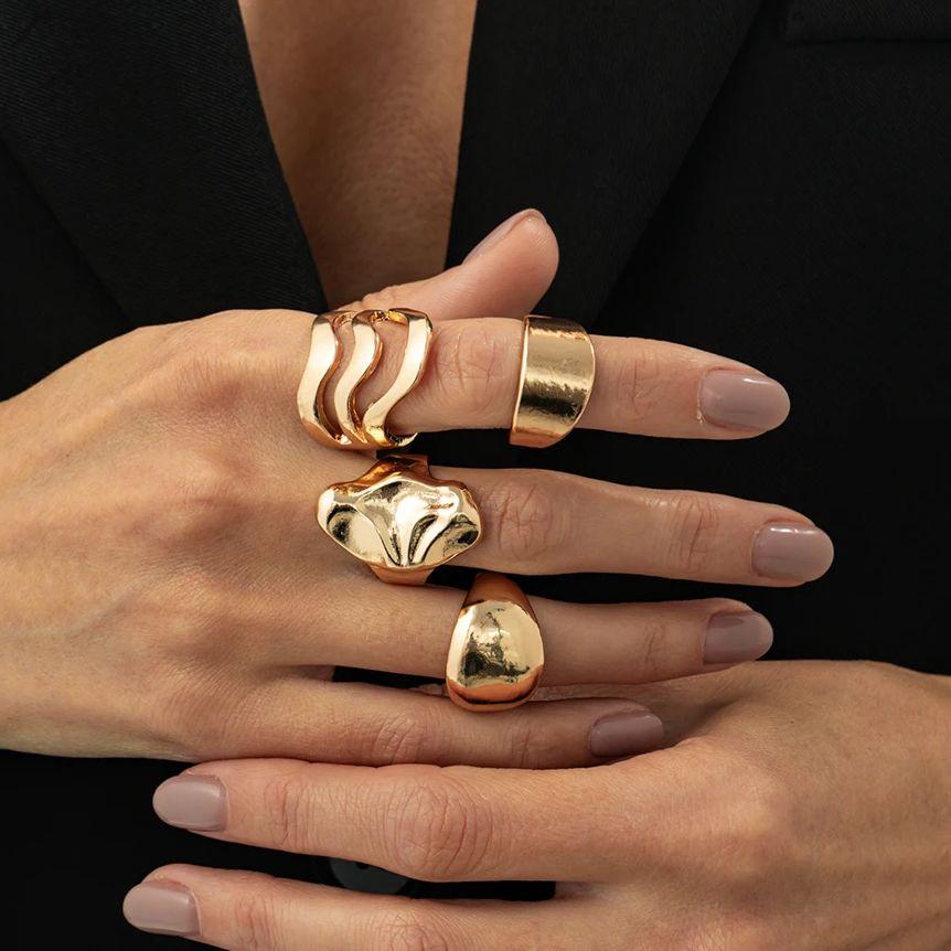 Ingemark 4 Colors Trendy Simple Resin Acrylic Geometric Finger Rings for Women Vintage Smooth Knuckle Ring Aesthetic New Jewelry
