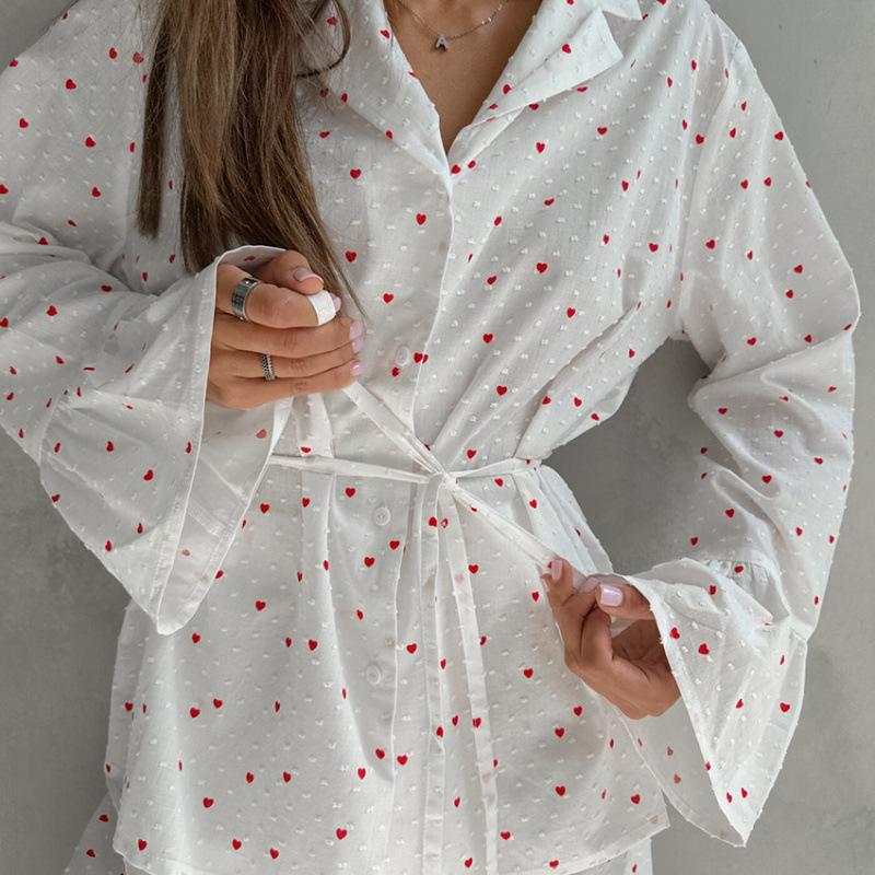 Europäisches und amerikanisches Herbst-Set aus reiner Baumwolle mit Liebesdruck, atmungsaktive und bequeme langärmelige Hose, Damen-Loungewear