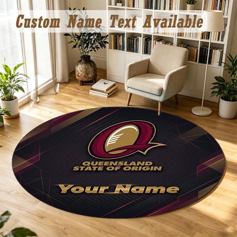 Round Rug Custom NameQueensland Maroons Pattern Non Slip Carpet Home Floor Decor