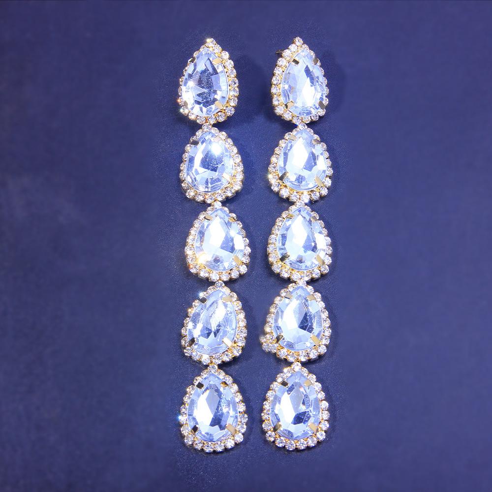 Punk Full Rhinestone Long Dangle Earrings for Women Crystal Water Drop Pendant Earrings Fashion Jewelry Accessories