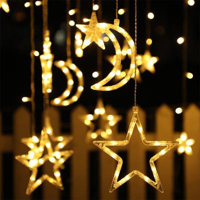 Solar Powered Star Moon LED String Lights Waterproof Garden Fairy Curtain Lights 8 Modes Wire Lamp For Wedding Christmas Decor