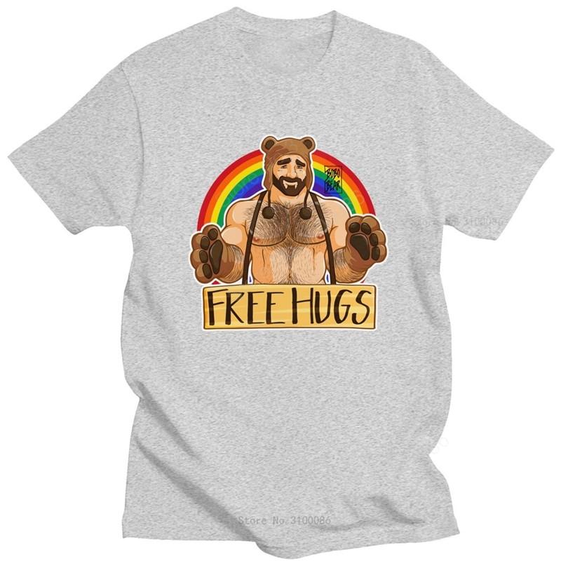 

Funny Gay Bear Free Hugs Tshirt Men Soft Cotton LGBT T-shirt LGBTQ Pride Shirt Rainbow Tee Top Short Sleeve Casual Clothing Gift 4XL