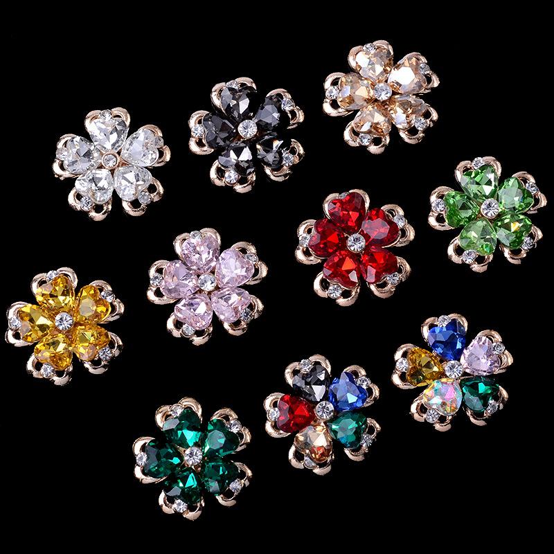 Engood 50Pcs Crystal Glass Flower Rhinestone Alloy Buttons Sewing Trim Embellishments Craft DIY Hair Apparel Clothes Accessories