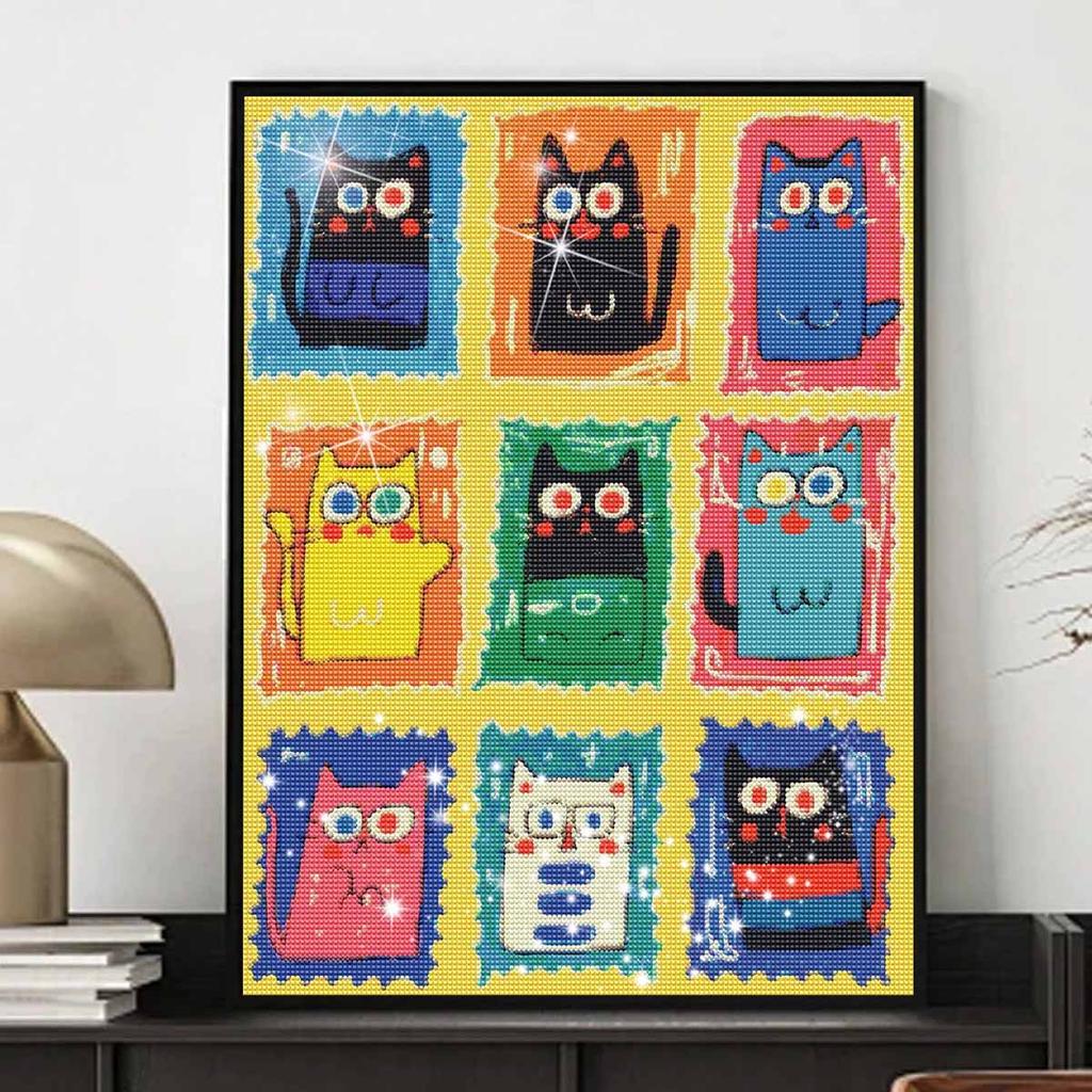 5D full drill round diamond painting set colorful cute cats living room decoration craft wall art