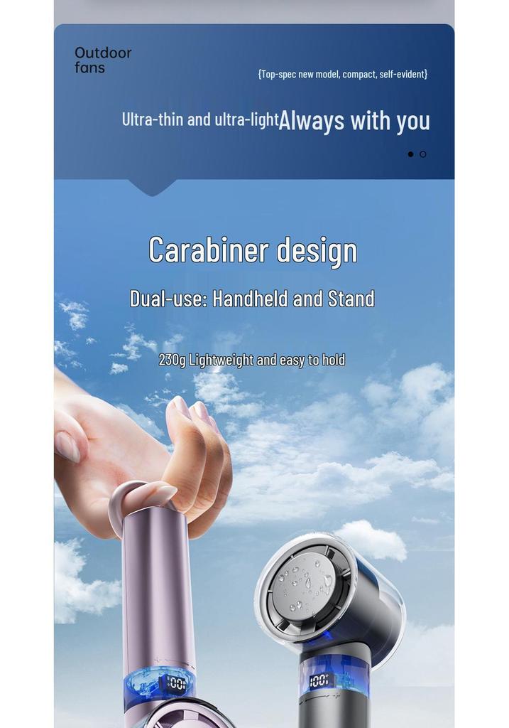 High-Speed Portable USB Handheld Fan with Carabiner and Cold Compress Feature