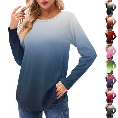 Women's Long Sleeve Shirts Casual Fashion Gradient Printed Tunic Tops Crewneck Basic Loose T Shirt