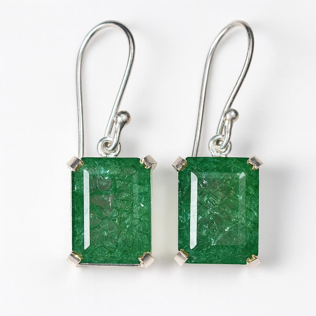Natural Green Emerald Earrings 58 ct Emerald Cut 925 Sterling Silver Gemstone Jewelry Gift