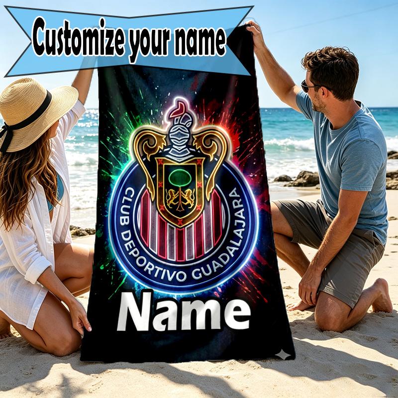 Custom Name Personalized Club Deportivo Guadalajara Print Beach Towel, for Trip Camping Beach Party Home Decor, Birthday Gift for Family & Friends