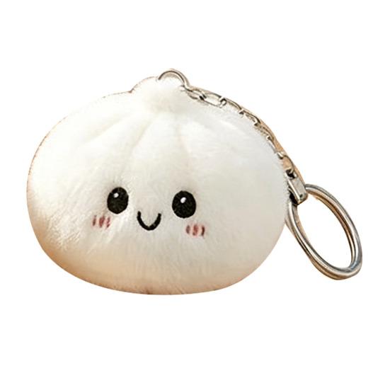 

Steamed Bun Pendant Keychain with Smile Face Soft Plush Rabbit Fur Stress Reliever Portable білий