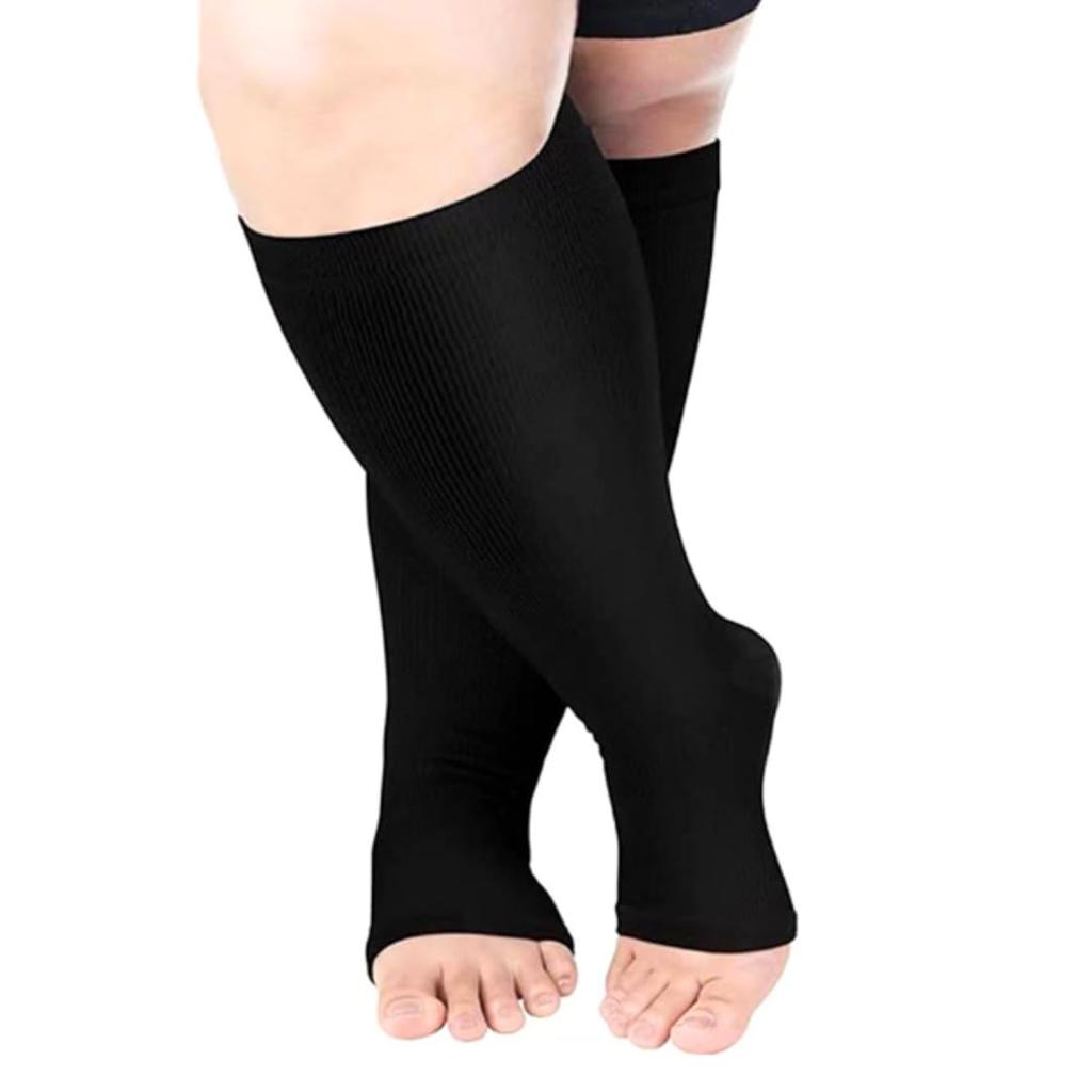 Uccellino Plus Size Compression Socks, Open Toe, Loose Fit, Support Socks, Stretch, Open Toe Socks (JP, Alphabet, 3XL, 3, Black)