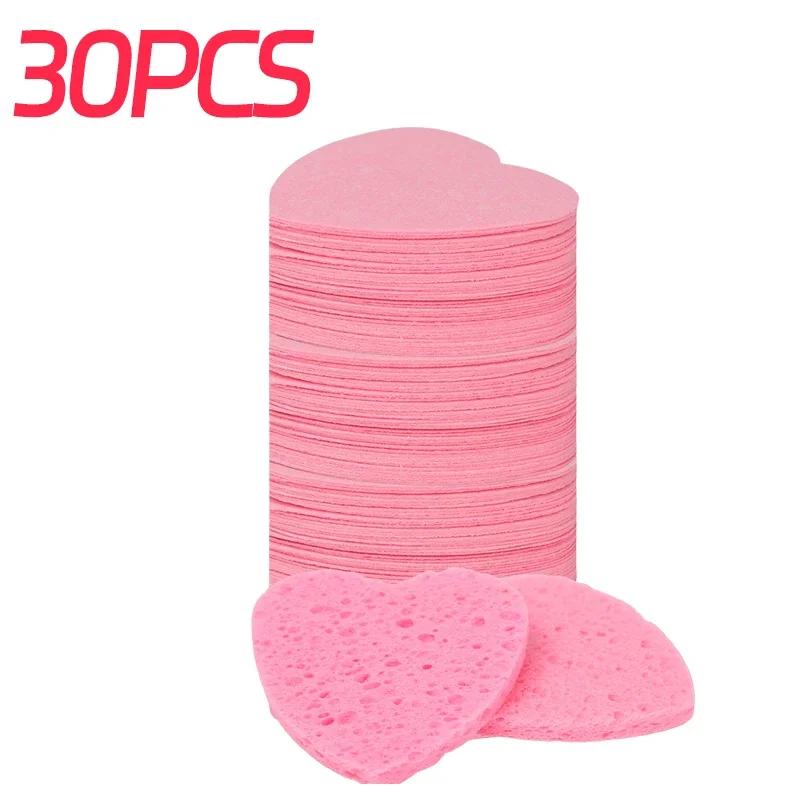 50PCS Reusable Face Wash Puff Cleaning Sponge Pad Exfoliator Mask Facial SPA Massage Makeup Removal Heart Shape Compress Sponge