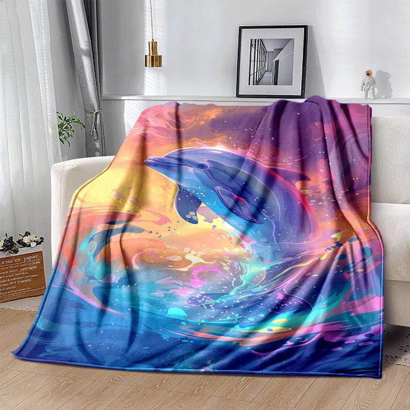 1 Stück Leichtgewichtige Flanelldecke mit Delfin-Aufdruck, Bequeme und Warme Decke, für Camping Sofa Bett und Couch Büro, Geschenk