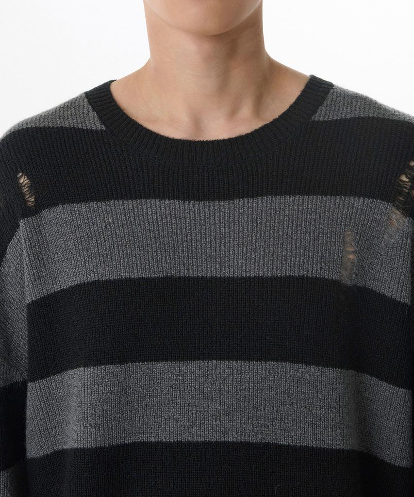 Musinsa Standard 90S Grunge Stripe Crew Neck Knit [Gray/Black]