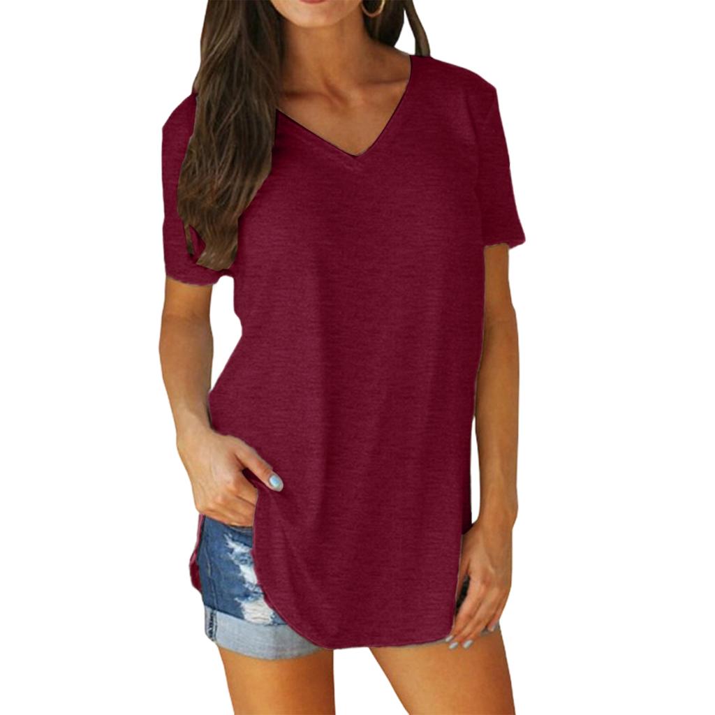 Women's Fashion Casual Blouse Plus Size T-Shirt V-Neck Short Sleeve Top