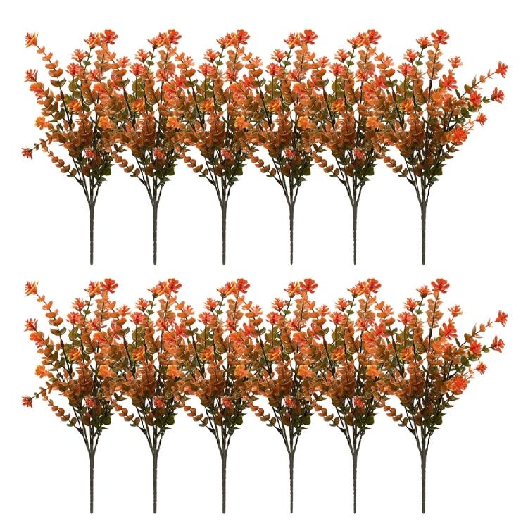 Set of 12 Artificial Fall Leaf Branches for Table Arrangements Long Eucalyptuses Stems Home Decoration Party Accessory