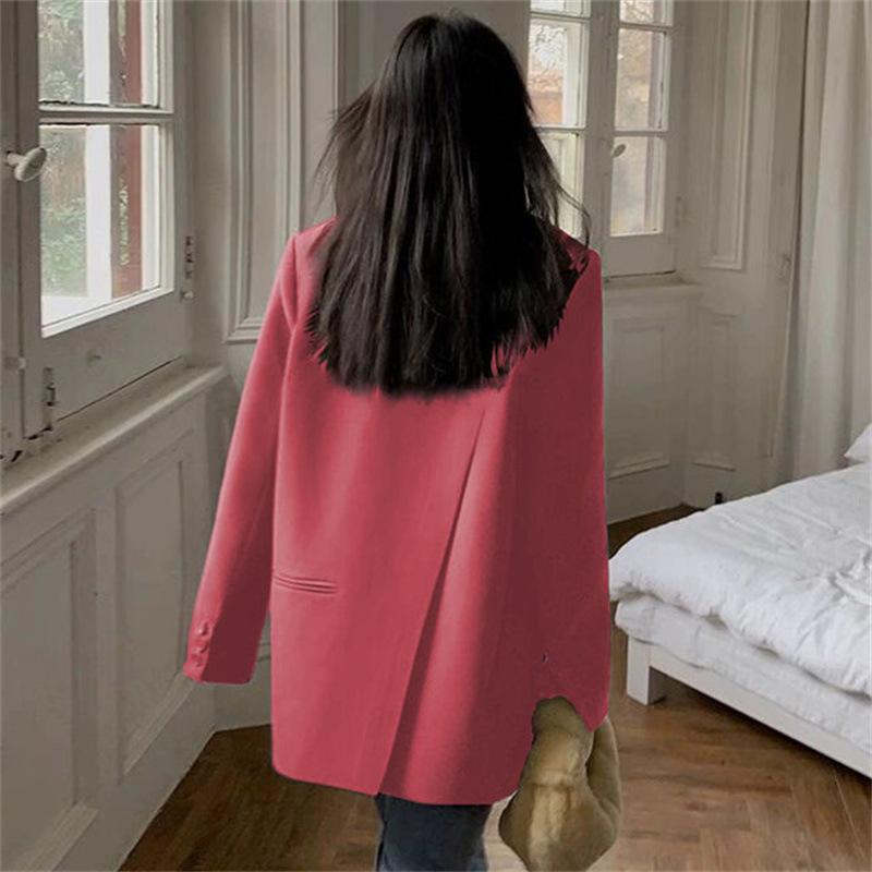 Kadın İlkbahar ve Sonbahar Uzun Kollu Blazer Sade Tasarım Yırtmaçlı Ofis Blazer Bayan Gevşek Mont