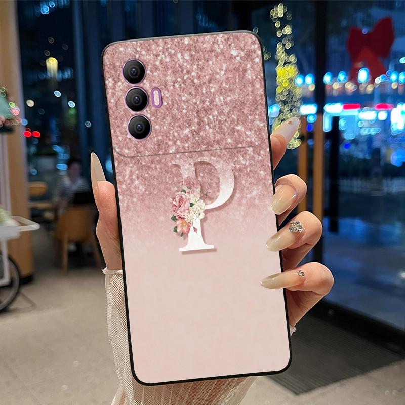 Phone Cover For Tecno Spark 8 Pro Case Stylish New Letter With Flower Shiny Starry Sky Soft Black Anti-scratch Back Cover