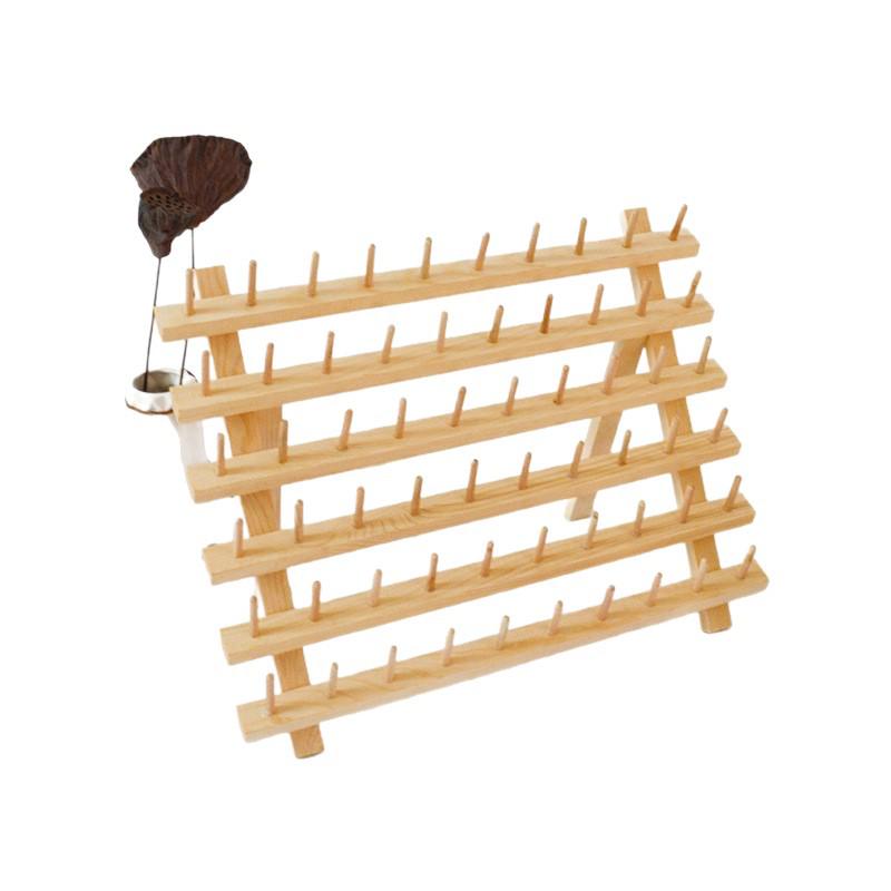 Wooden Sewing Bobbin & Thread Holder Rack with Thread Ball/Coil Storage for Wig Stand