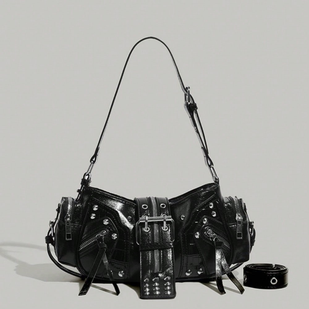Lokomotive Punk Nieten Gürteltasche Lokomotive Stil Schulter Unterarmtasche Retro Tasche Damen Umhängetasche schwarz