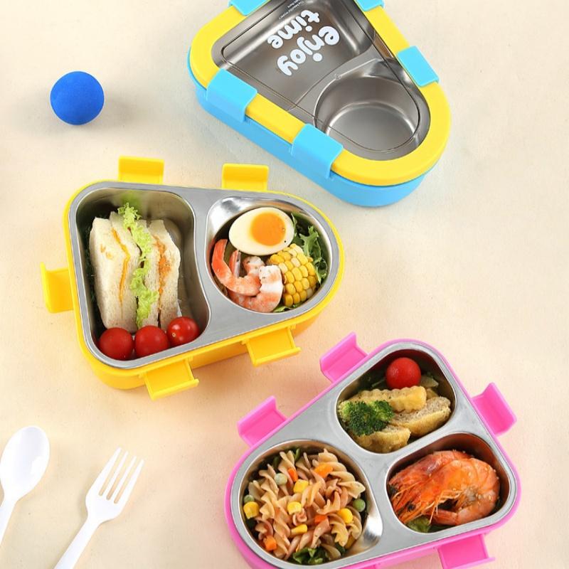 Triangular 304 Stainless Steel Bento Lunch Box Removable 3 Slots Inner Layer Reusable Food Container for Meal Prep