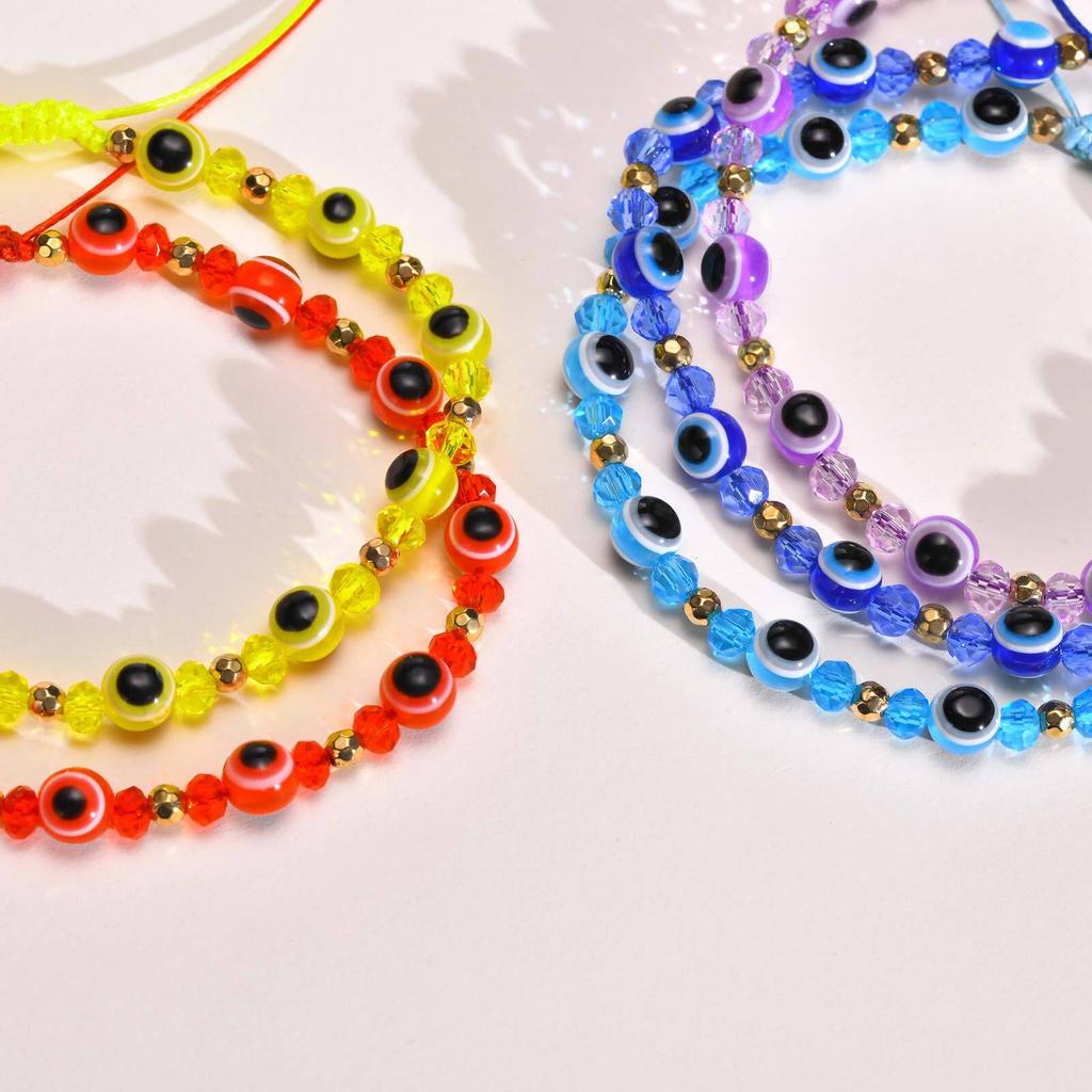 Evil Eye Crystal Beads Bracelet, Handmade String Adjustable Wristband, Amulet Protection Good Luck Bracelet For Women