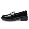 Women's British Style Genuine Leather Chunky Heel Shoes with Gold Buckle - Glossy Round Toe, Silent Commute, All Season Wear