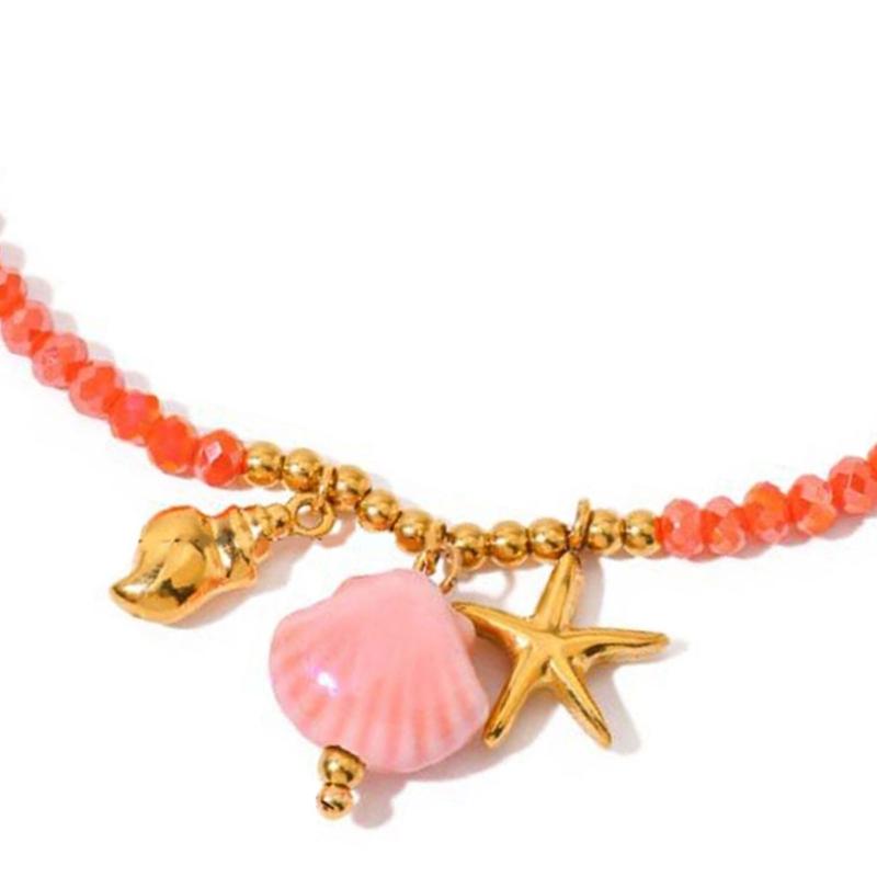 Adjustable Oceanic Starfish Shell Charm Bracelet Stainless Steel Acrylic Pearls Accent Pendant Wrist Chain Jewelry