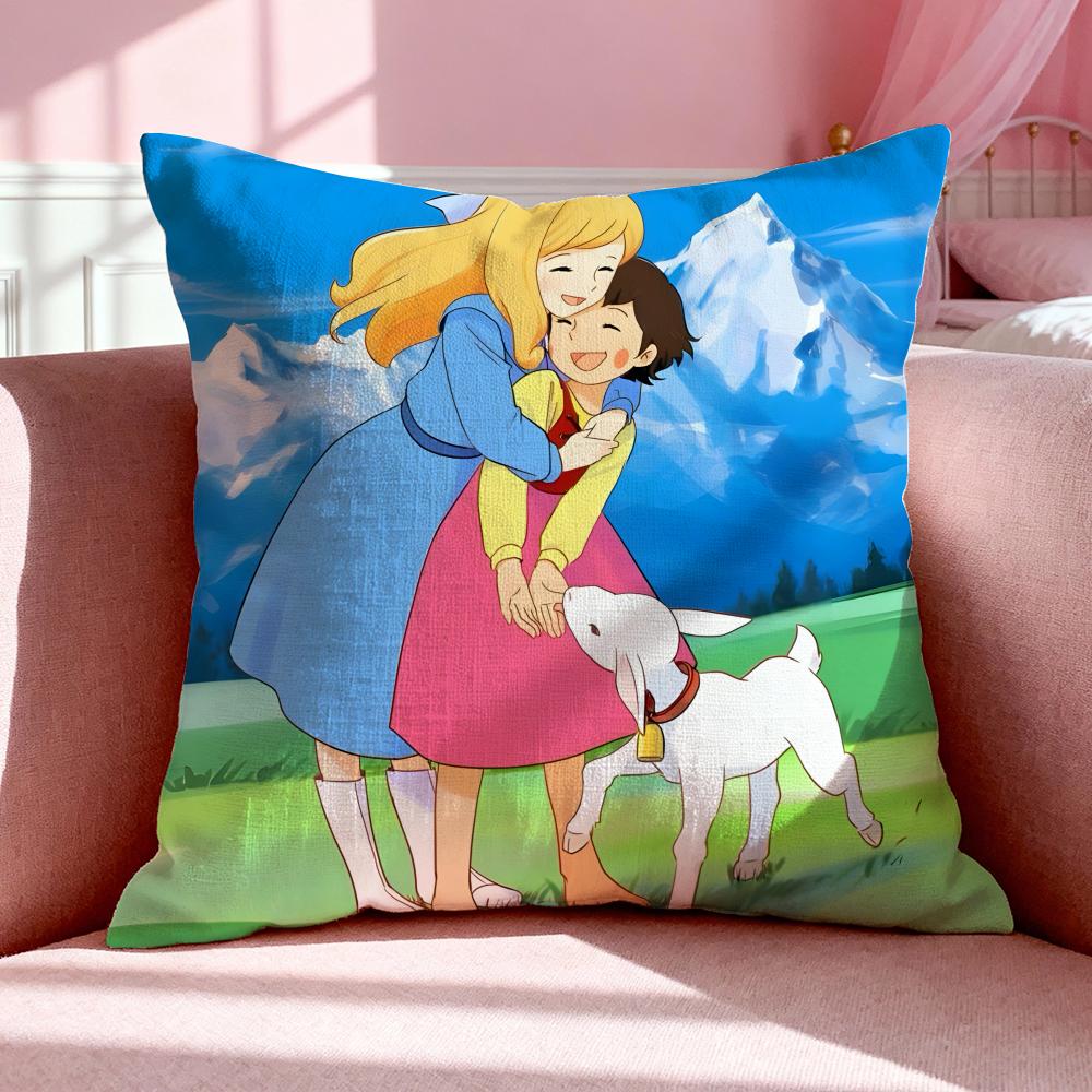 Cartoon Hheidi Girl Of The Alps Cushion Cover Breathable Linen Pillowcase Summer Odorless Eco-Friendly Invisible Zipper Washable
