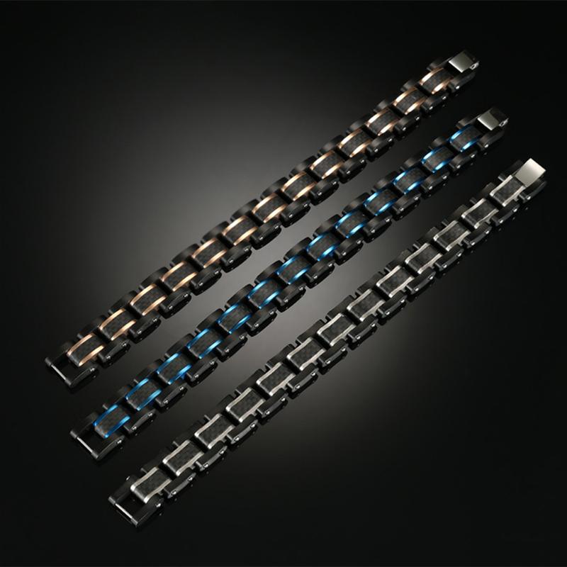 olid carbon fiber Bracelet Stainless Steel Biker Bicycle Motorcycle Bracelets High Quality Punk Men's Jewelry