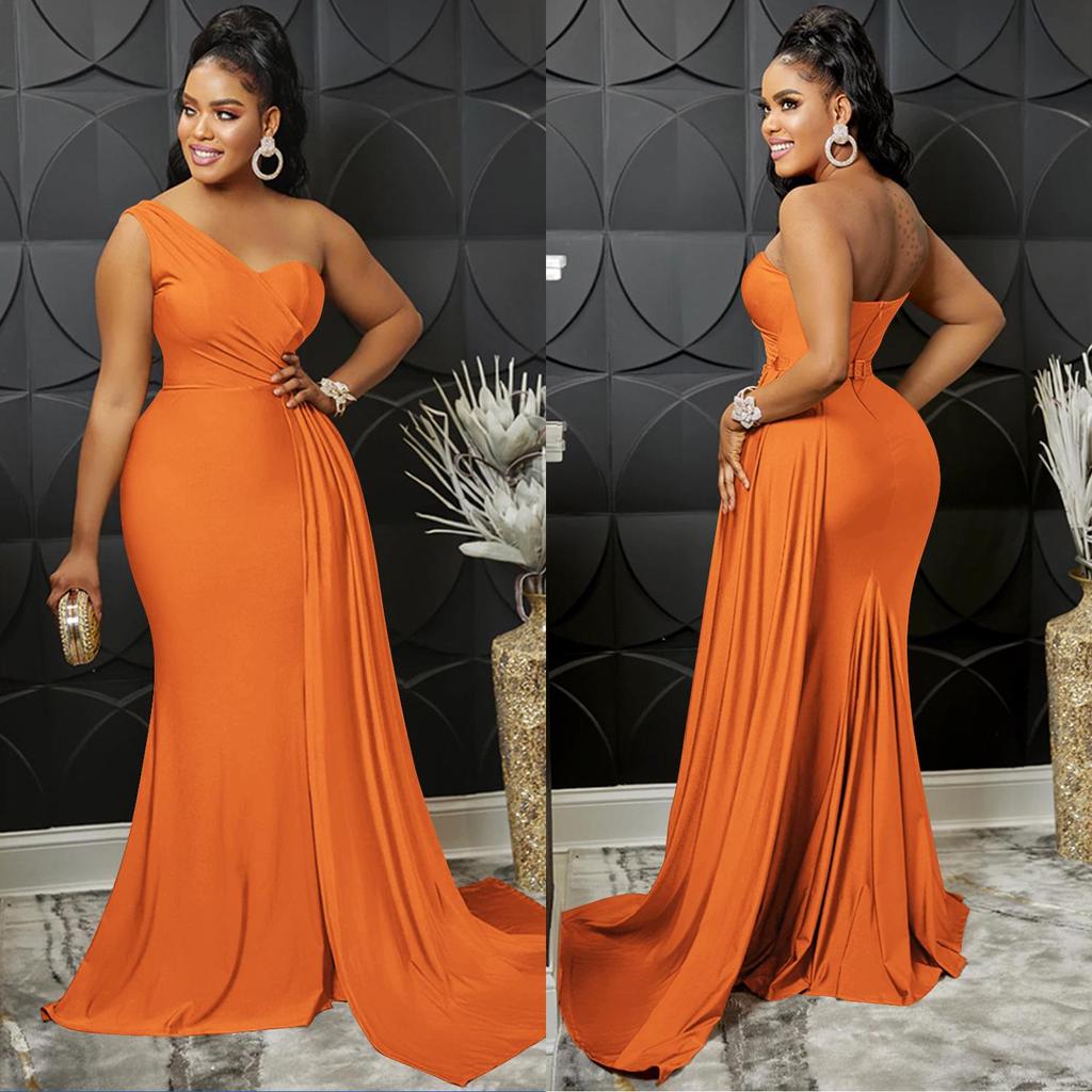 X5819 European & American Fashion Solid Color Long One-Shoulder Party Bodycon Dress for Women