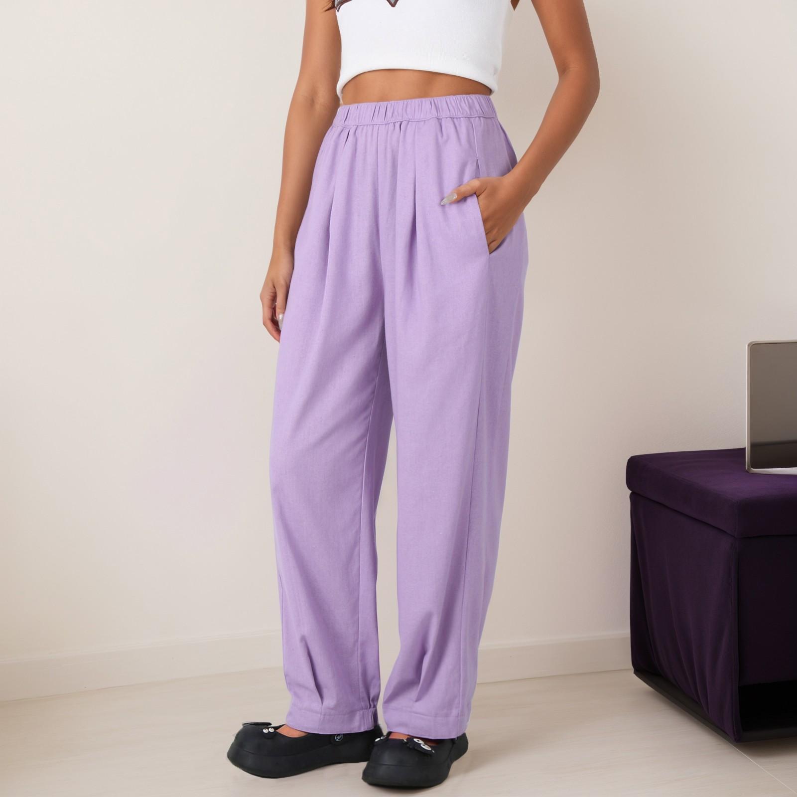 

Женские модные однотонные повседневные укороченные брюки с эластичной талией и карманами XL фиолетовый