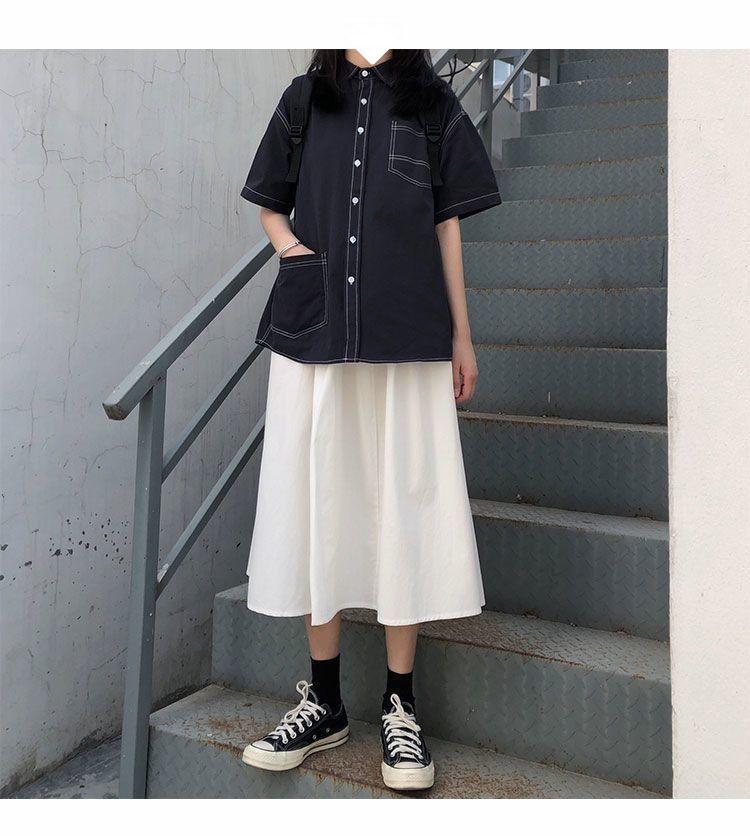 Japanischer A-Linien-Midi-Rock mit hoher Taille für Damen - Herbst Petite Schmeichelhaft Vielseitiges Design