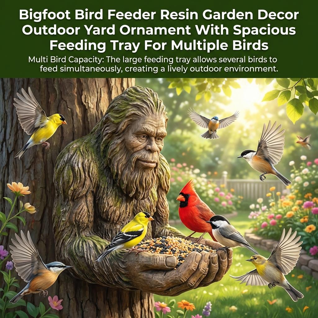Funny Bird Feeder Resin Garden Decor Outdoor Yard Ornament Spacious Feeding Tray Durable Feeding Tray