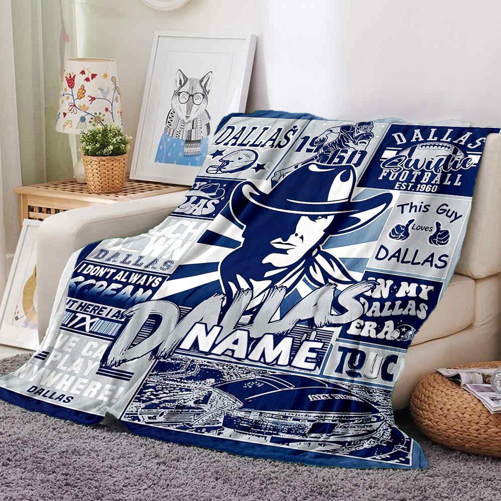 Vintage Dallas Football Fan Artwork Throw Blanket Customize Text Soft Cozy Throw For Sofa Couch Office Bed Picnics Ideal For All Seasons Modern Style