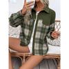 Damski Damski Top z Długim Rękawem Zimowy Nowy Koszula Kurtka w Kratę z Bloku Kolorów