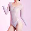 Sexy Women Glove Sleeve 5D Thin High Cut Bodysuit Sheer See Through Yoga Shaper Tights Elastic Home Leotard Maid Wear