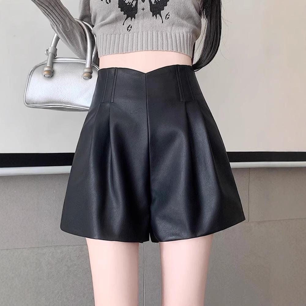 

Женские шорты А-силуэта с высокой посадкой и широкими штанинами из кофейной кожи для осени/зимы 2024 - Маленькие повседневные брюки-буткаты 3XL [recommended for 148-158 lbs]