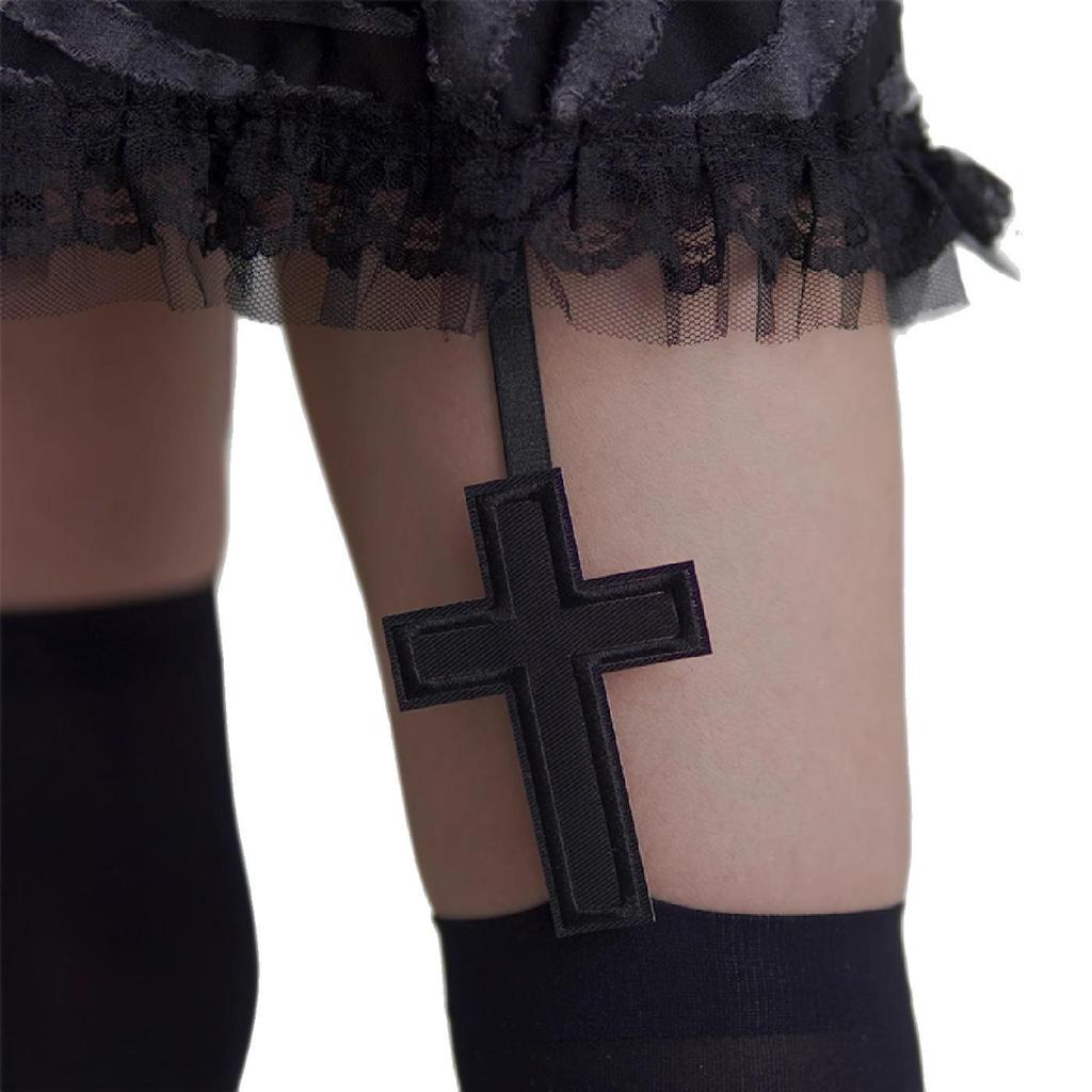 Collants montants gothiques style Y2K avec jarretières croisées
