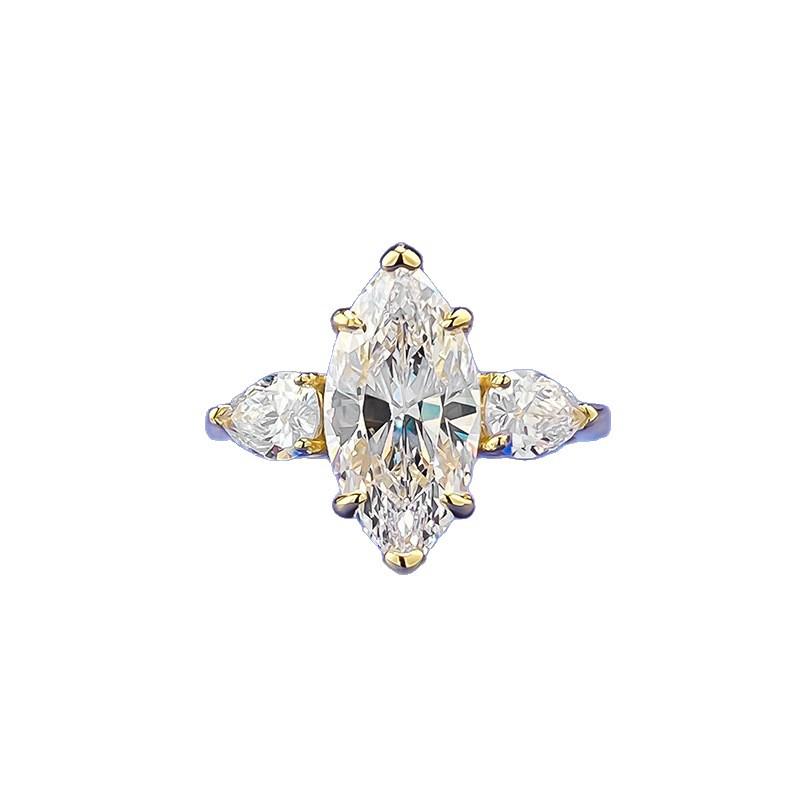 Zhuozhifan Women's S925 Sterling Silver Oval Cut Stone Two-Tone Gold and Silver Ring - Fashionable High-End Style