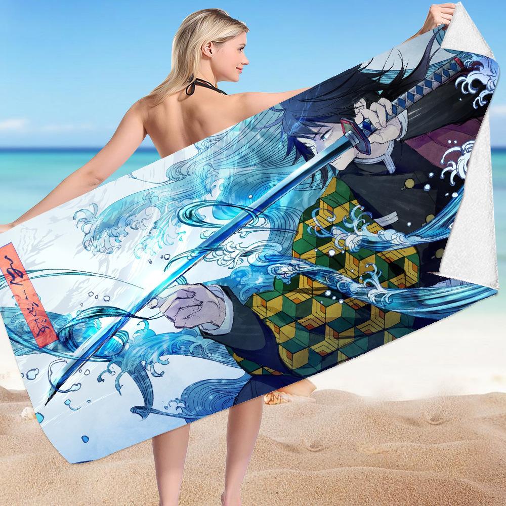 Anime Demon Slayers Beach Towels Ultra-fine Fiber Double-sided Velvet Beach Towels Versatile Bath Square Towel Beach Towel Gift