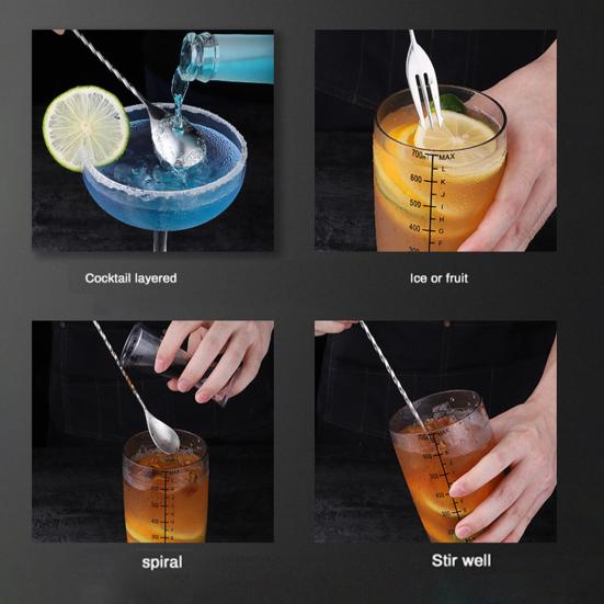 Koktejlové míchací lžíce z nerezové oceli Barová lžíce Dlouhé míchání Lžíce Míchadla na nápoje na čaj Káva Zmrzlina Šťáva