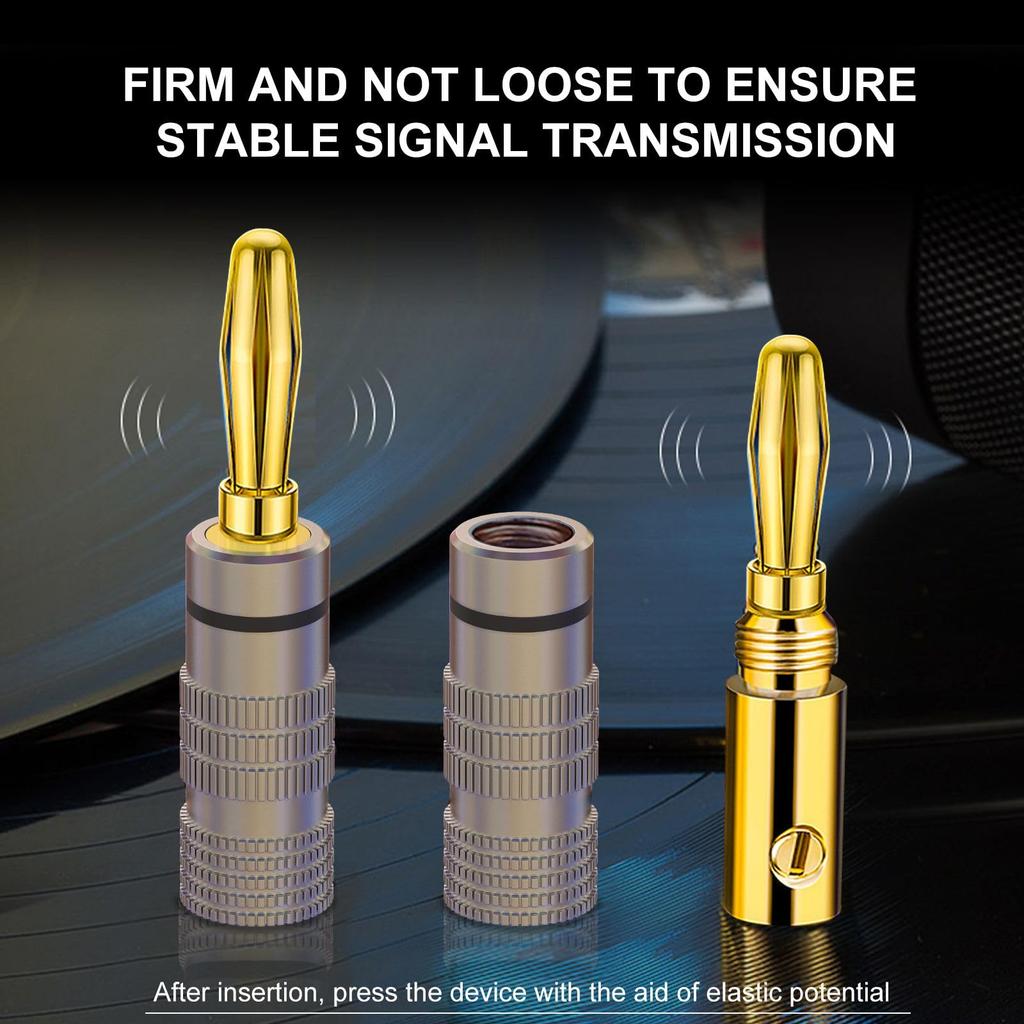 Fosi Audio Banana Metal Connectors Type 24k Gold Plated Metal Solderless for Speaker Cables Speaker Wires Wall Plates Plugs, 4-Pack/2 Pairs, [Screw-in
