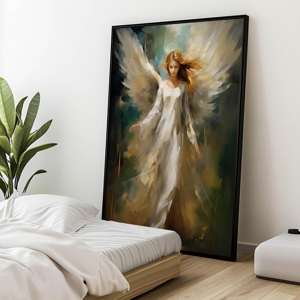 Anioł Stróż W Szmaragdowej Przestrzeni Anioł Stróż W Szmaragdowej Przestrzeni, 40X50 Cm, Rama Aluminiowa Złota, Papier Matowy 230 Gsm