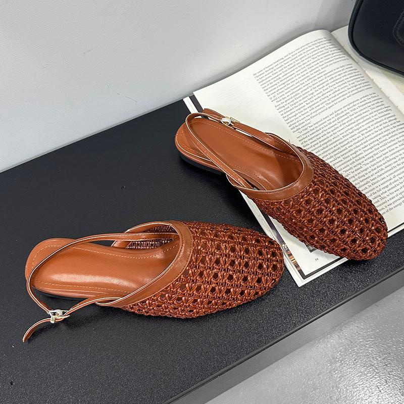 Fashion Big Size 43 Fashion Weave Ladies Flats Shoes Round Toe Footwear Slingback Shallow Women Flats With Shoes Female Sandals