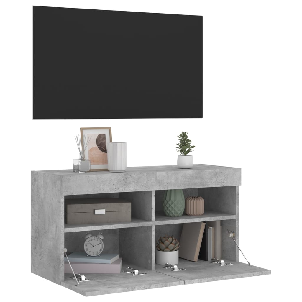 Wall Mounted TV Cabinet with RGB LED Lighting Concrete Grey 80 x 30 x 40 cm
